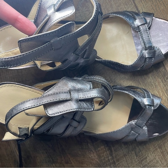 Calvin Klein POSHA Metallic Strappy Platform Block Heel Sandals 10M Silver 4” - Picture 6 of 12